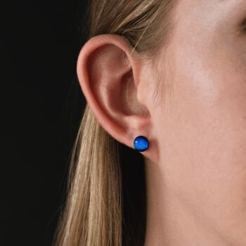 Sapphire Blue Small Round Glass Stud Earrings, 3 of 12