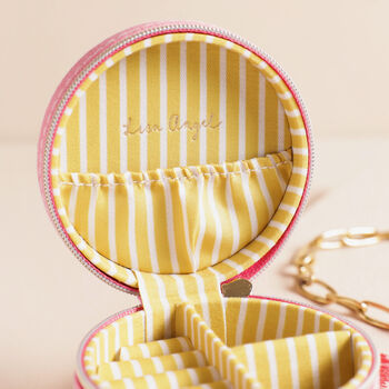 Embroidered Strawberry Round Travel Jewellery Case In Pink, 2 of 3