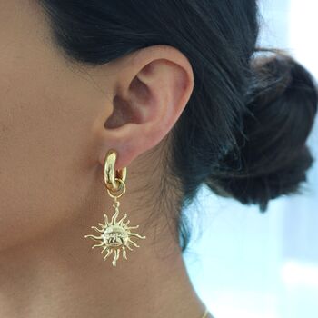 18k Gold Plated Filled Celestial Sun Statement Earrings, 10 of 12