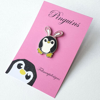 Penguin With Bunny Ears Pengbunny Glitter Enamel Pin, 3 of 10