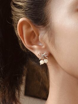 Bow Double Gold Rutilated Quartz Earrings, 3 of 10