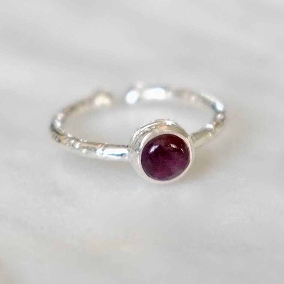 Adjustable Textured Sterling Silver Birthstone Ring, 1 of 8