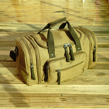 Canvas Holdall Duffel With Side Pockets, 6 of 12