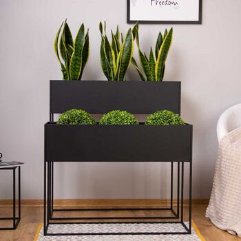 Black Very Long Metal Planter On Stand, 4 of 11