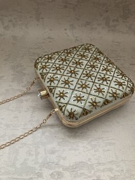 Handcrafted Raw Silk Cream Square Clutch, 5 of 6