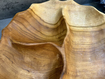 30cm Handcrafted Teak Wooden Triple Fruit Nuts Bowl, 12 of 12
