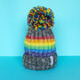 Gay Pride Rainbow Luxury Reflective Bobble Hat Graphite, thumbnail 3 of 7