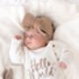 Hello World Embroidered New Baby Long Sleeve Knitted Romper, thumbnail 1 of 12