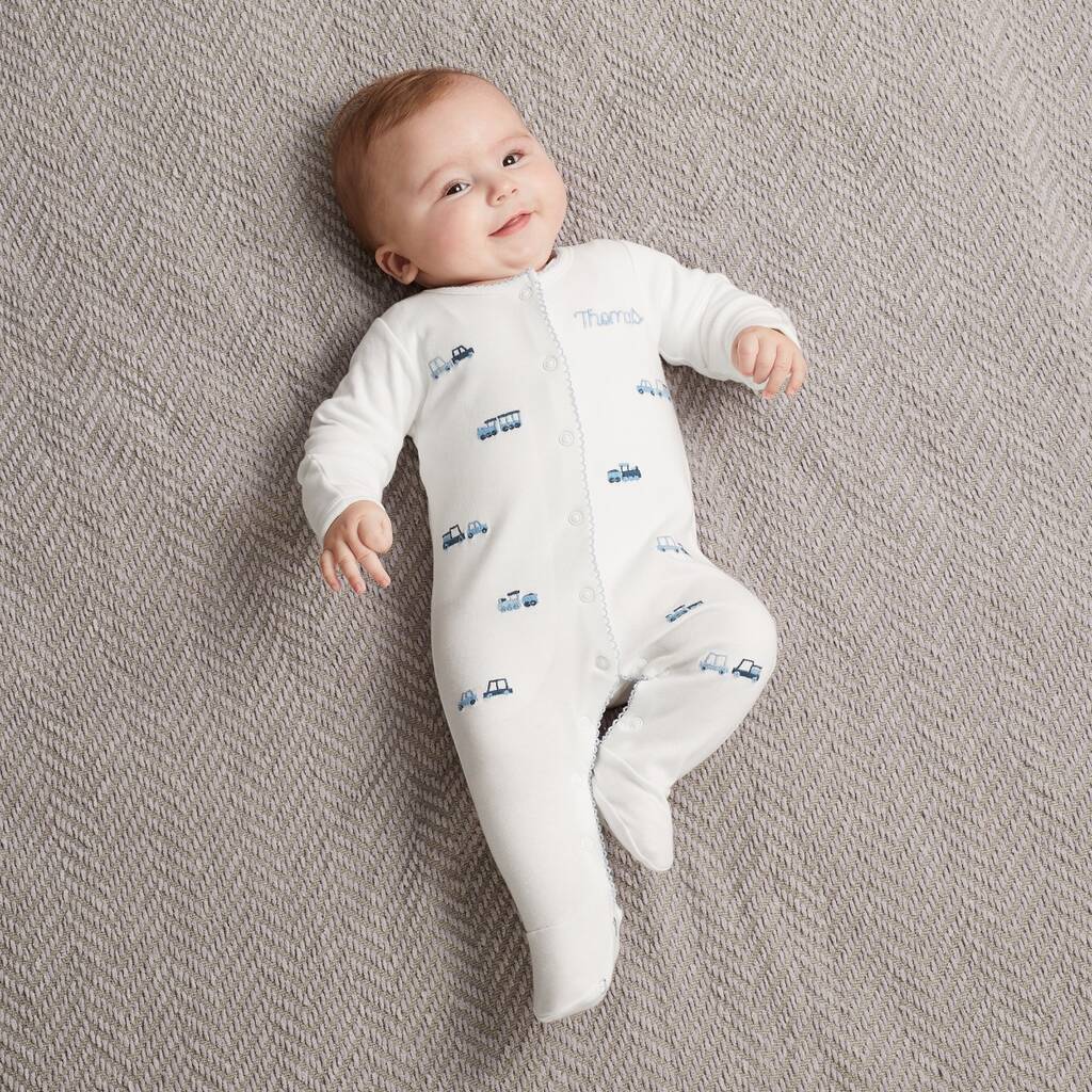 Personalised Embroidered Transport Organic Sleepsuit By My 1st Years