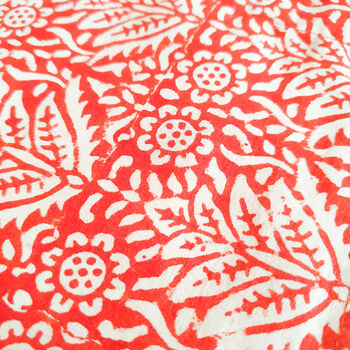 Bagru Block Printed Indian Table Runner, Red And White, 10 of 11