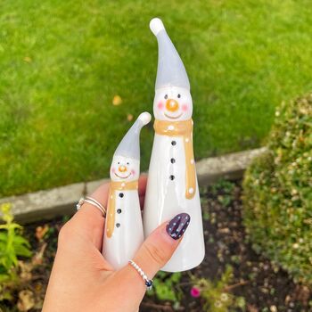 Ceramic Snowman With Tall Hats Pair, 3 of 5