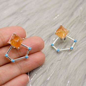 Raw Citrine,Turquoise Sterling Silver Earrings, 8 of 8