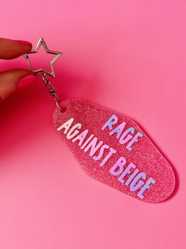 The 'Rage Against Beige' Sparkly Motel Keyring / Colour Lover Gift / Bold Statement Accessories / Funny Quote Keyring, 7 of 8