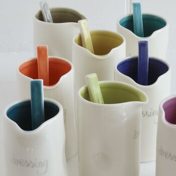 Handmade Colourful Porcelain Dressing Jug And Spoon, 2 of 12