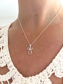 Sterling Silver Bow Pendant Necklace, 4 of 7