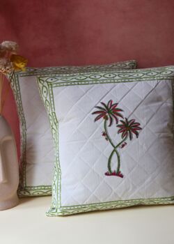 Green Palm Quilted Cushion Cover Set Of Two, 2 of 2