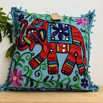 Hand Embroidered Elephant Cushion Cover, 2 of 12