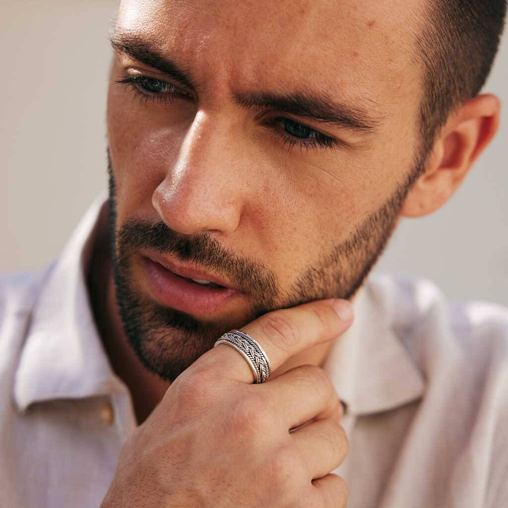 Hand Crafted Sterling Silver Spinner Meditation Ring for Men - Long Journey  | NOVICA
