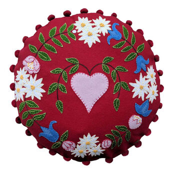 Alpine Heart Embroidered Cushion With Pom Pom Trim, 2 of 4