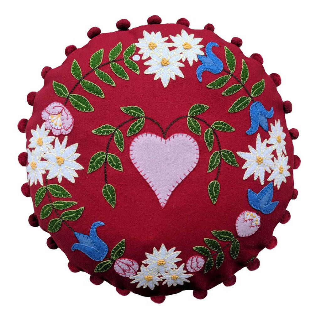 Alpine Heart Embroidered Cushion With Pom Pom Trim, 1 of 3