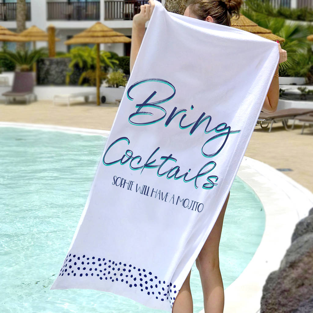 Personalised Bring Cocktails Holiday Beach Towel