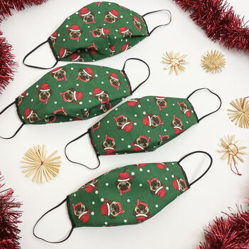 Christmas Pug Dog Face Mask Unisex Red And Green, 2 of 4