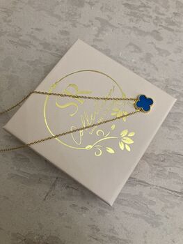 Gold Plated Blue Single Clover Necklace, 7 of 7