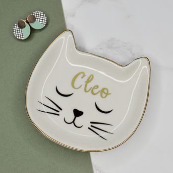 Personalised Cat Trinket Dish White And Gold, 2 of 6
