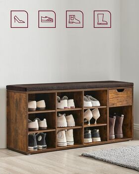 Shoe Storage Bench With Cushion Drawer Open Compartment, 7 of 12