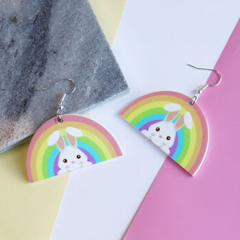 Easter Pastel Rainbow Bunny Earrings, 7 of 10
