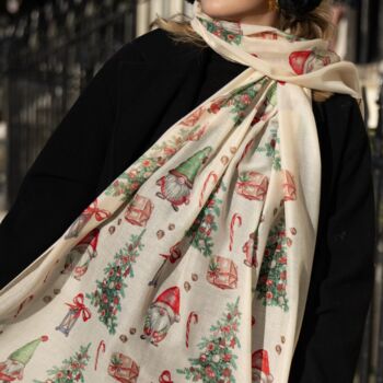 Christmas Gonks Print Scarf In Personalised Gift Box, 2 of 6