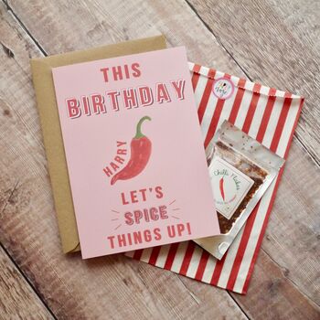 Personalised Birthday Card With Chilli Flake Gift, 2 of 3