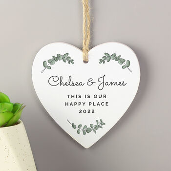 Personalised Botanical Heart Wooden Hanging Decoration, 4 of 5