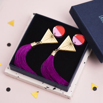 Geometric Pink Tassle Party Drop Earrings, 3 of 6
