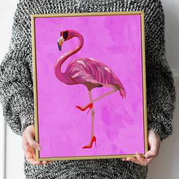 Custom Flamingo Wearing Heels Personalised Art Print, 4 of 5