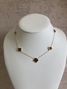 18 K Gold Plated Four Leaf Clover Necklace Gold Maroon, 2 of 8