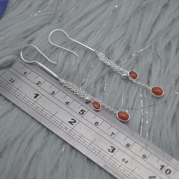 Red Coral Sterling Silver Drop Earrings, Long Earrings, 2 of 7