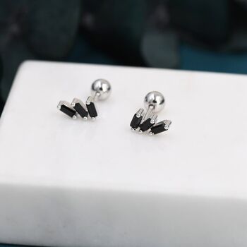 Sterling Silver Triple Black Baguette Cz Screw Back Earrings, 4 of 12