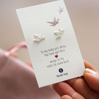 Sterling Silver Origami Crane Earrings In A Gift Box, 2 of 9