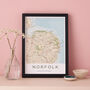 Framed And Personalised Norfolk Map Print, thumbnail 1 of 4