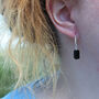 Black Tourmaline Raw Gemstone Hoop Earrings, thumbnail 2 of 4