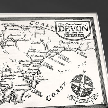 Devon Coastlines Map Hand Drawn Fine Art Print, 2 of 12