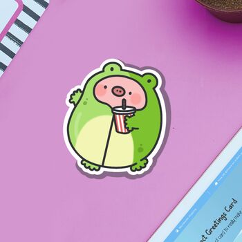 Cute Pig Wearing Frog Outfit Vinyl Sticker, 6 of 8