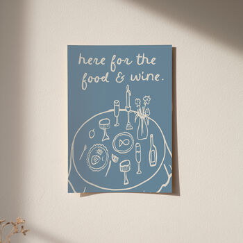 Here For The Food And Wine Illustrated Wall Art Print, 7 of 11