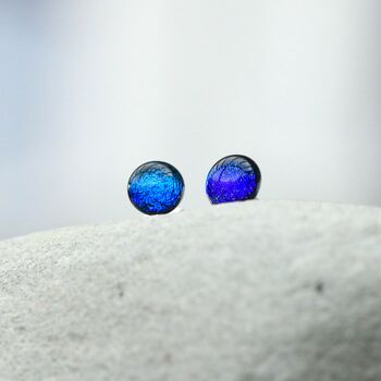 Sapphire Blue Small Round Glass Stud Earrings, 7 of 12