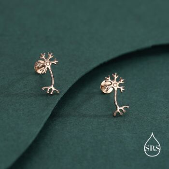 Tiny Neuron Cell 16 G Internally Threaded Flat Back Earrings In Sterling Silver, 2 of 12