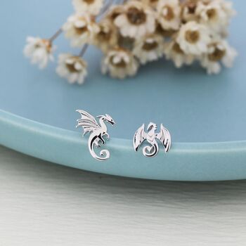 Mismatched Dragon Screw Back Earrings In Sterling Silver, 7 of 11