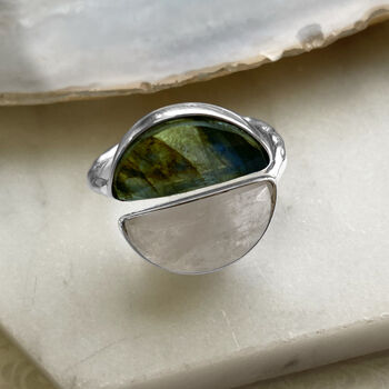 Adjustable Gold Plated Labradorite And Moonstone Ring, 8 of 12