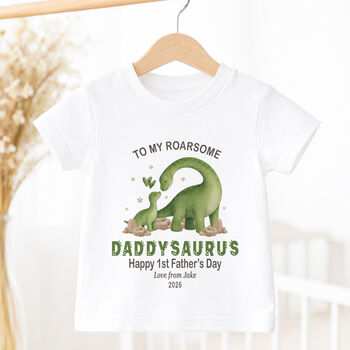 Personalised Daddysaurus First Father’s Day Baby Outfit, 3 of 7