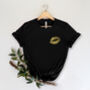 Ladies Lips Kiss T Shirt In Gold And Black, thumbnail 1 of 2